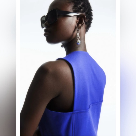 COS Flared Zip-Up Midi Dress Women M Blue Minimalist Modern Staple Sleeveless - Picture 3 of 9